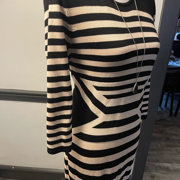 Black Stripe Form Fitting Sweater Dress - Picture 3 of 4
